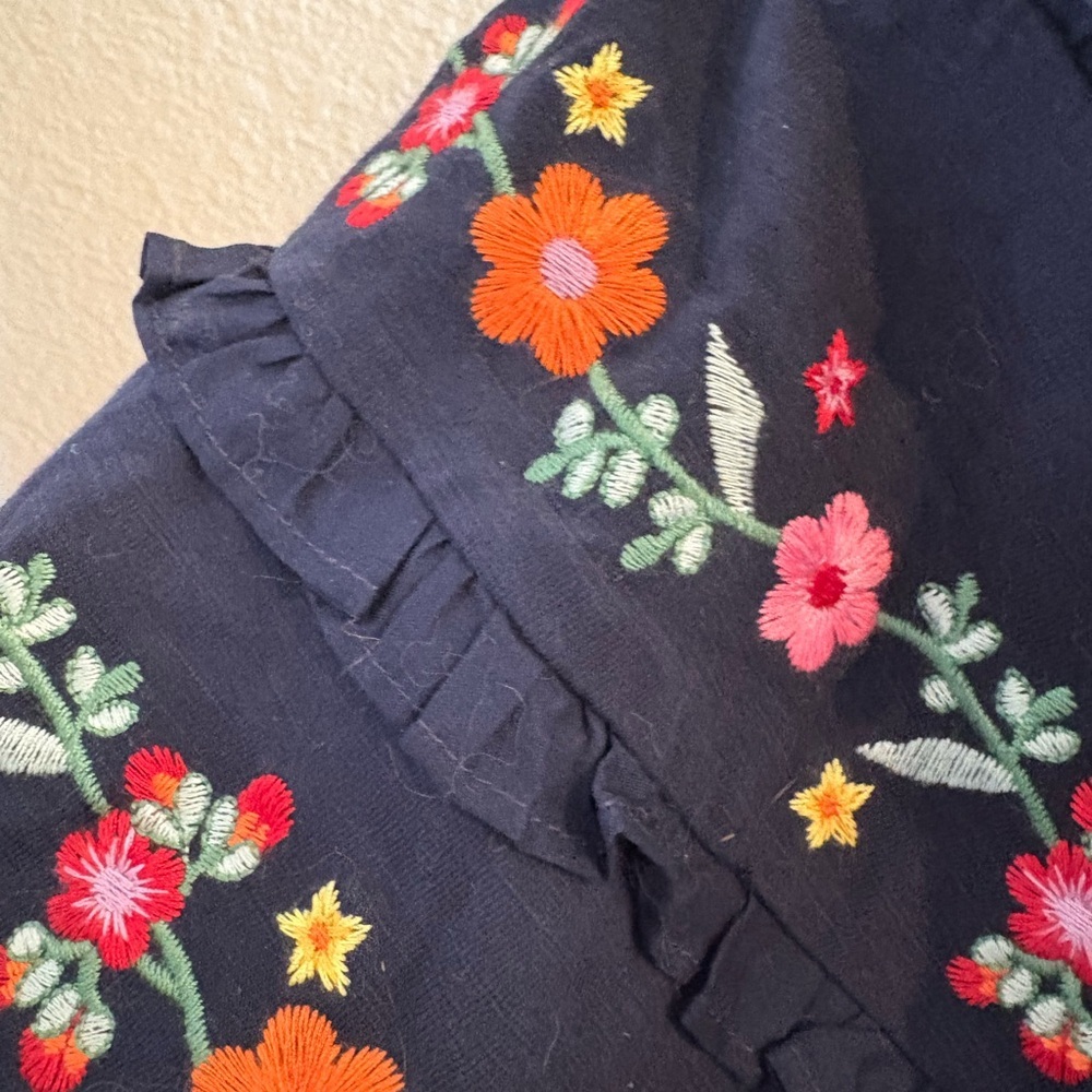 Boden Plus 100% Cotton Navy Blue Embroidered Puff 3/4 Sleeve Blouse Size 20/22 - Picture 5 of 9